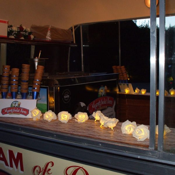 Rose party lights on the gallery of Sussex Vintage Ices