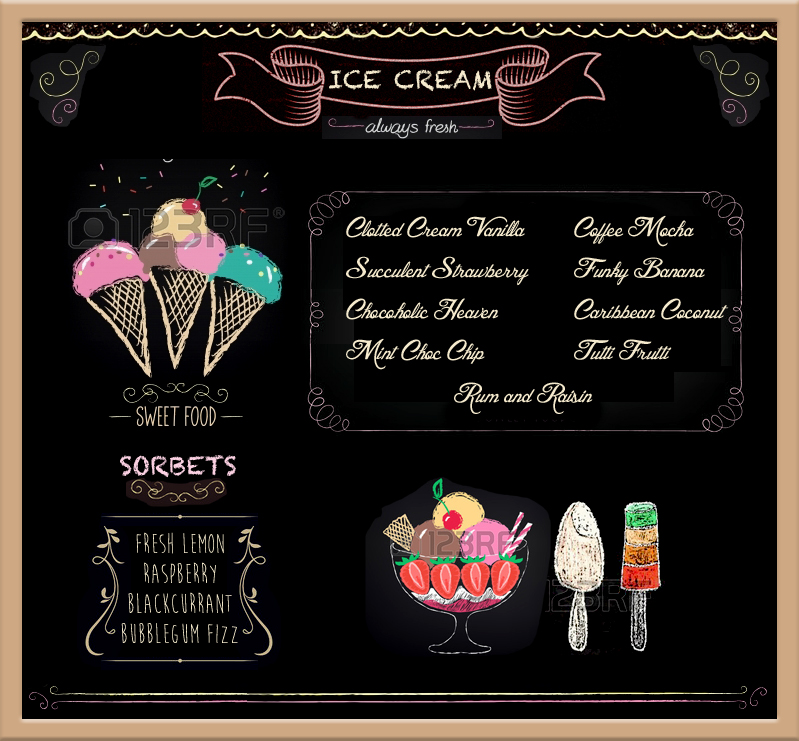 Ice cream and Sorbet menu